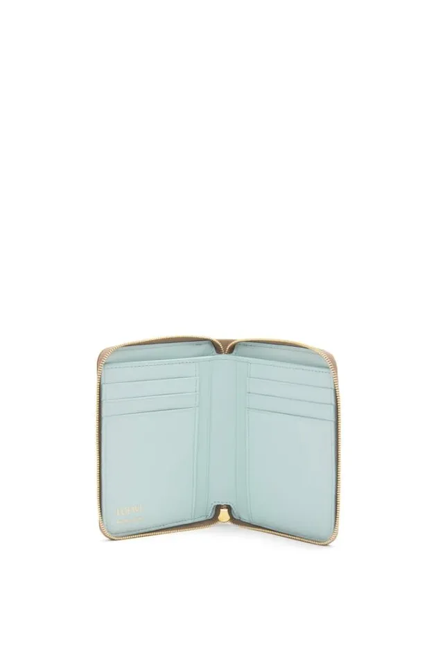Loewe Knot Compact Zip Wallet In Shiny Nappa Calfskin Sand Blue Iceberg Women Small Wallets