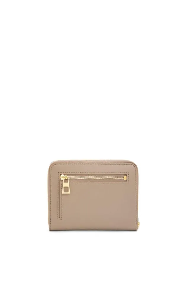 Loewe Knot Compact Zip Wallet In Shiny Nappa Calfskin Sand Blue Iceberg Women Small Wallets