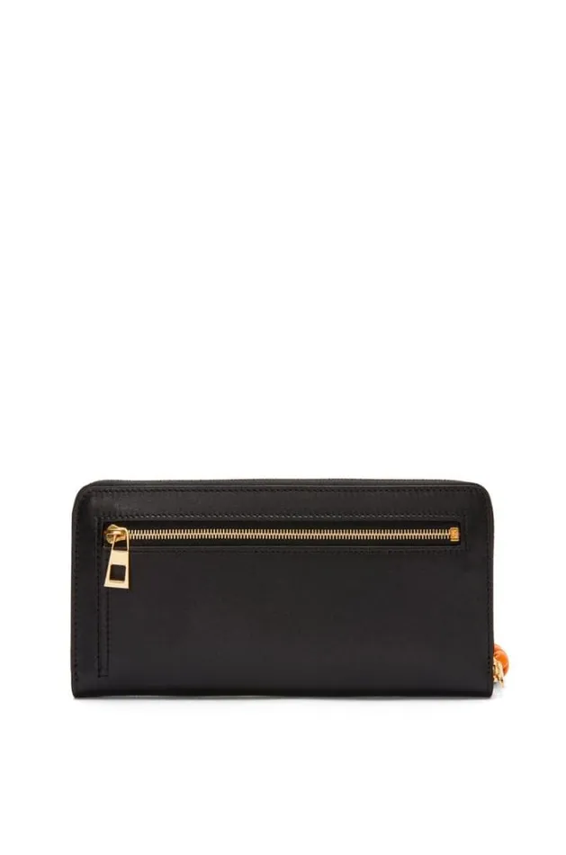 Loewe Knot Zip Around Wallet In Shiny Nappa Calfskin Blackbright Orange Women Large Wallets