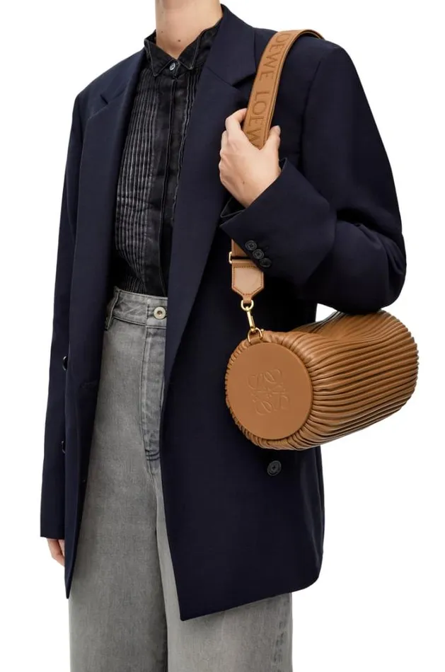 Loewe Large Bracelet Pouch In Pleated Nappa Oak Women Crossbody Bags