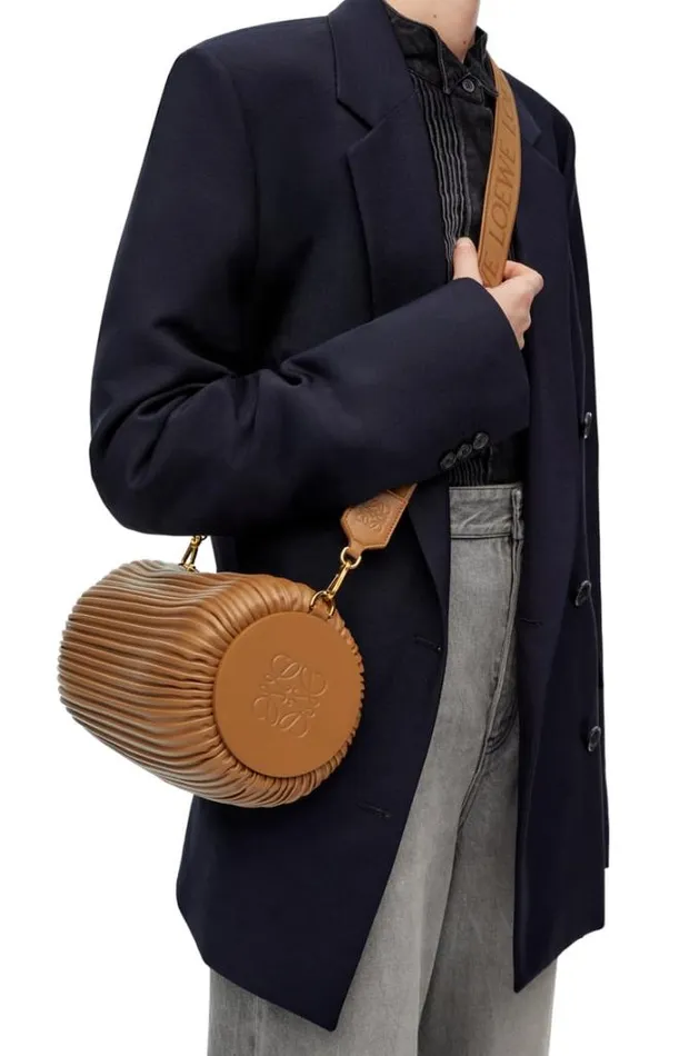 Loewe Large Bracelet Pouch In Pleated Nappa Oak Women Crossbody Bags