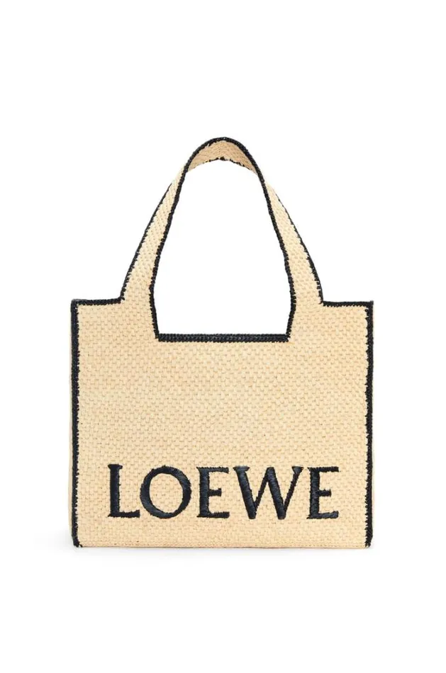 Loewe Large LOEWE Font Tote In Raffia Natural Women Baskets