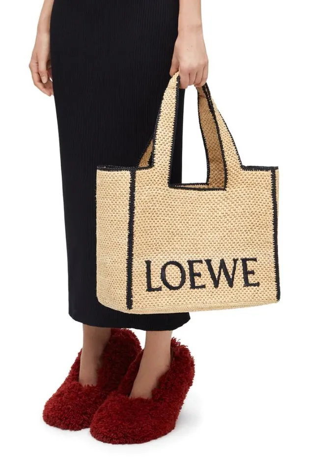 Loewe Large LOEWE Font Tote In Raffia Natural Women Baskets
