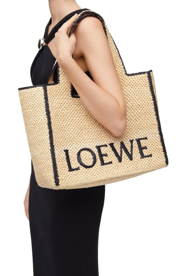 Loewe Large LOEWE Font Tote In Raffia Natural Women Baskets