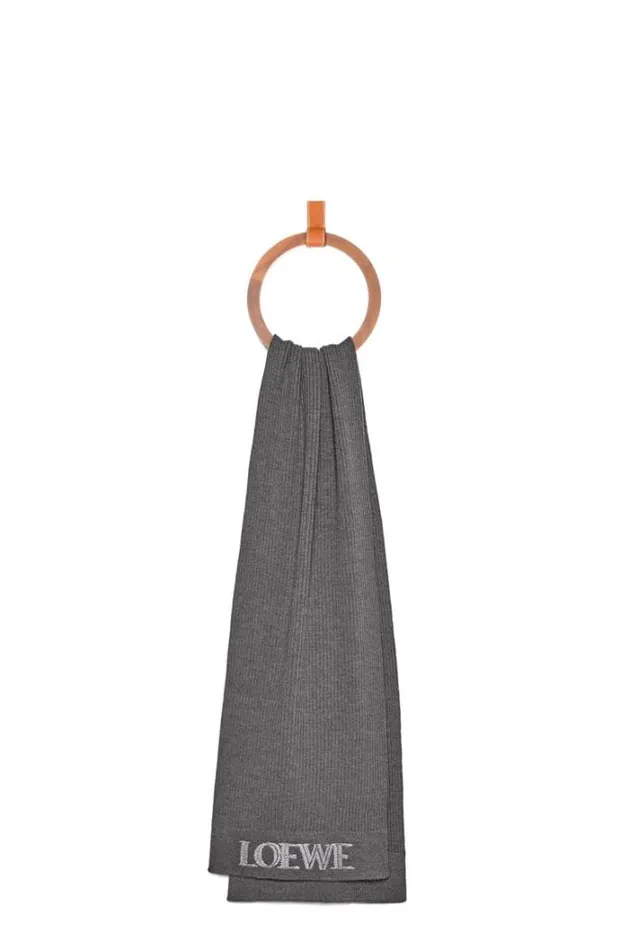 Loewe LOEWE Scarf In Wool Dark Grey Women Scarves