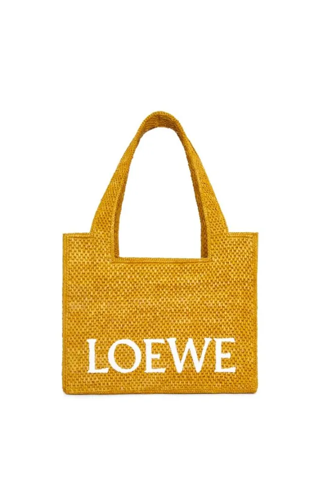 Loewe Medium LOEWE Font Tote In Raffia Ochre Women Tote and Top Handle Bags