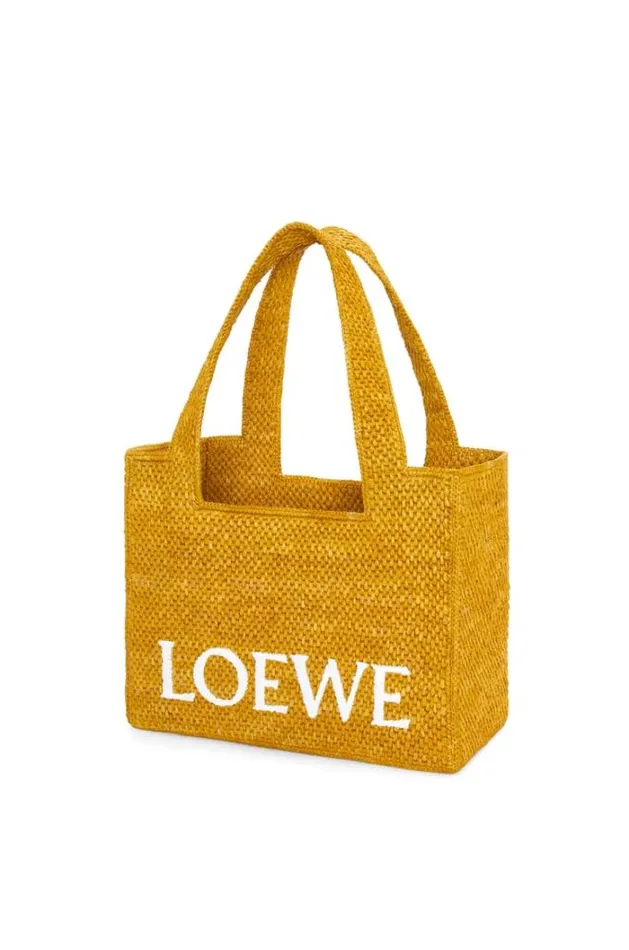 Loewe Medium LOEWE Font Tote In Raffia Ochre Women Tote and Top Handle Bags