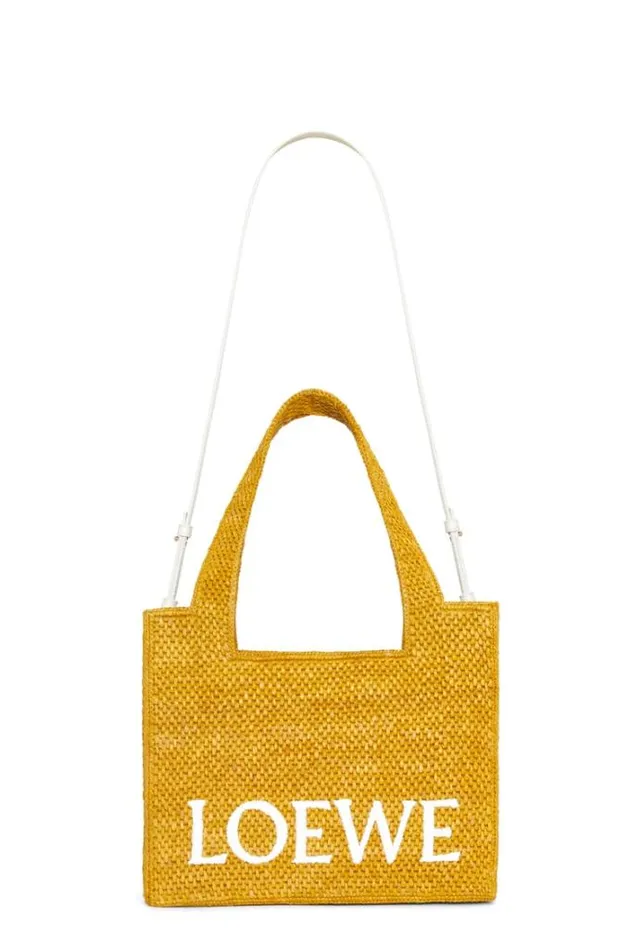 Loewe Medium LOEWE Font Tote In Raffia Ochre Women Tote and Top Handle Bags