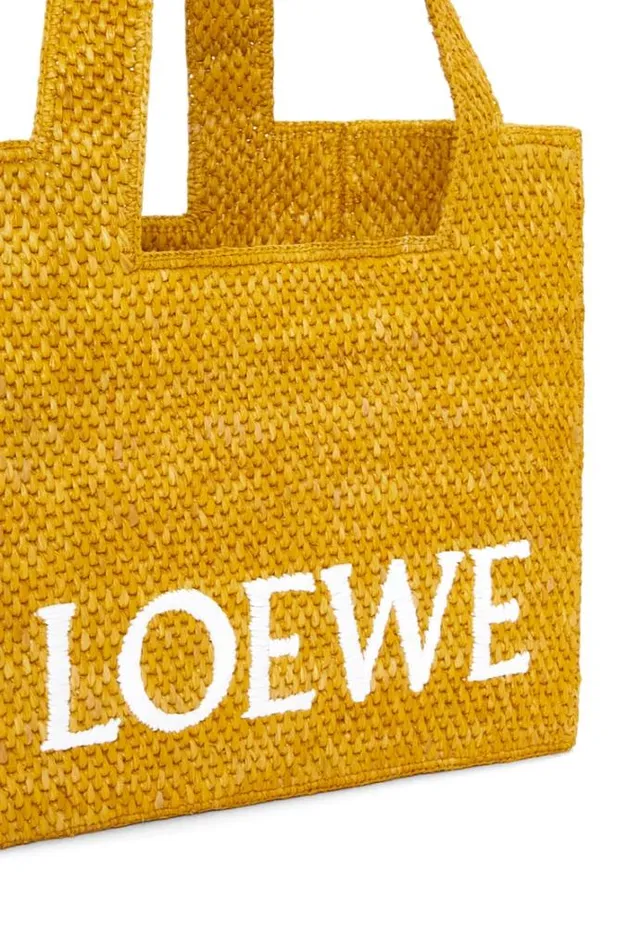 Loewe Medium LOEWE Font Tote In Raffia Ochre Women Tote and Top Handle Bags