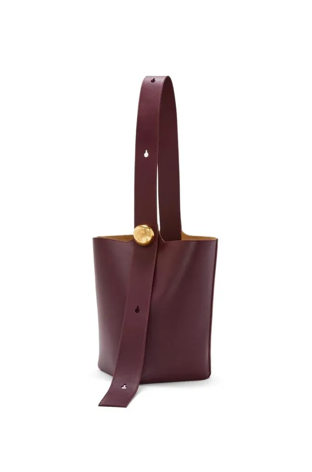 Loewe Medium Pebble Bucket Bag In Mellow Calfskin Dark Burgundy Women Crossbody Bags