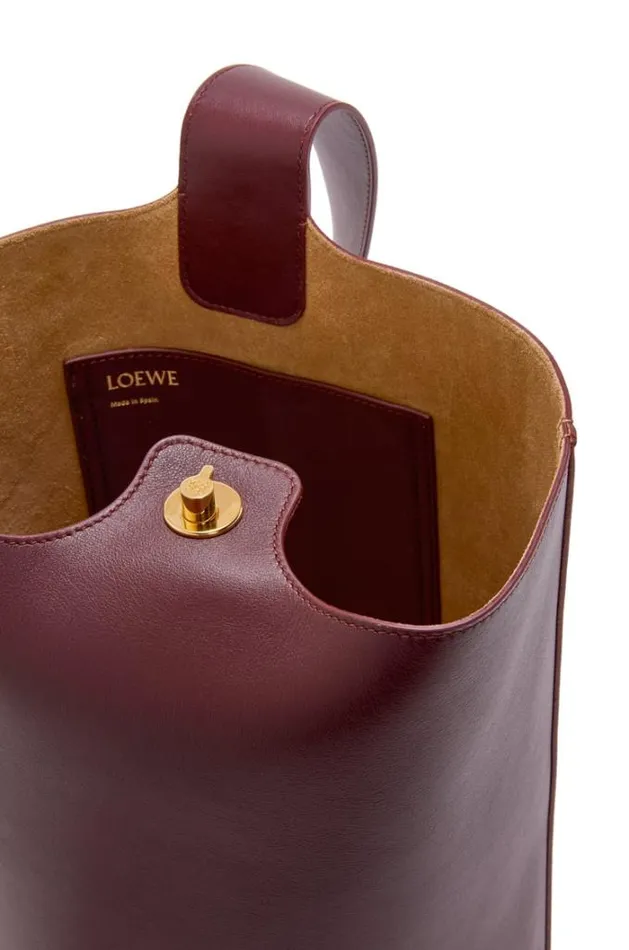 Loewe Medium Pebble Bucket Bag In Mellow Calfskin Dark Burgundy Women Crossbody Bags