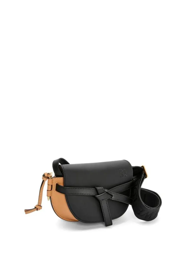 Loewe Mini Gate Dual Bag In Soft Calfskin And Jacquard Blackwarm Desert Women Crossbody Bags