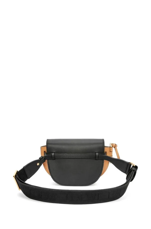 Loewe Mini Gate Dual Bag In Soft Calfskin And Jacquard Blackwarm Desert Women Crossbody Bags