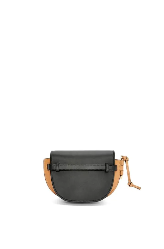 Loewe Mini Gate Dual Bag In Soft Calfskin And Jacquard Blackwarm Desert Women Crossbody Bags