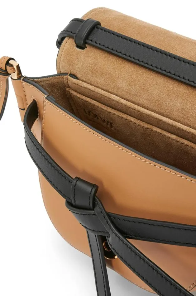 Loewe Mini Gate Dual Bag In Soft Calfskin And Jacquard Blackwarm Desert Women Crossbody Bags