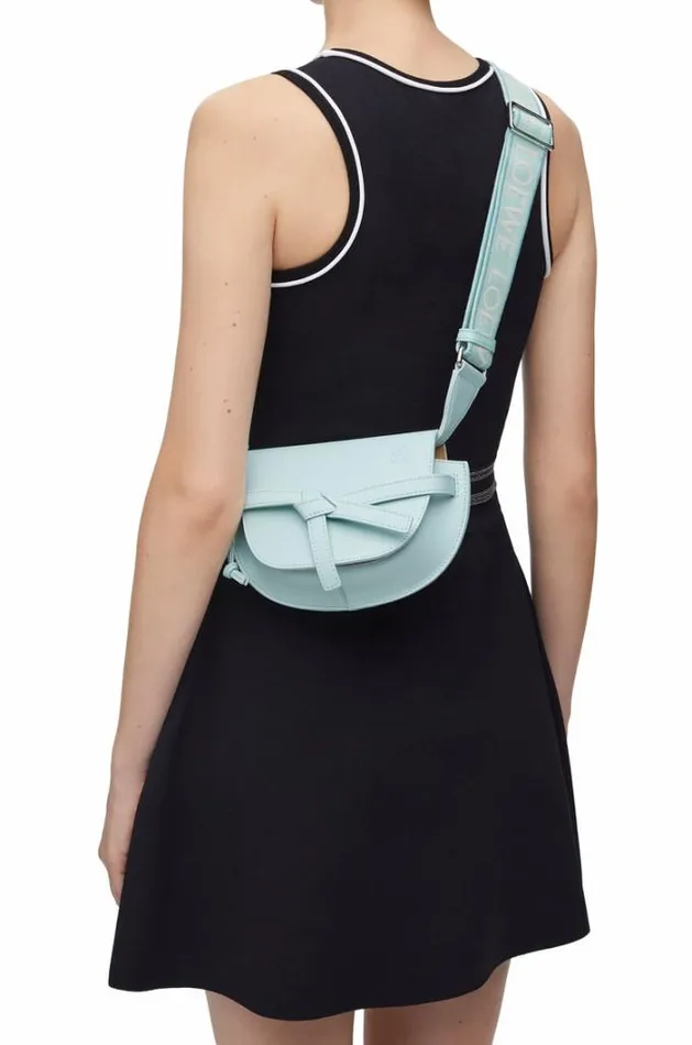 Loewe Mini Gate Dual Bag In Soft Calfskin And Jacquard Blue Iceberg Women Mini Bags