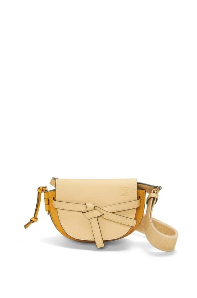 Loewe Mini Gate Dual Bag In Soft Calfskin And Jacquard Dark Buttersunflower Women Mini Bags