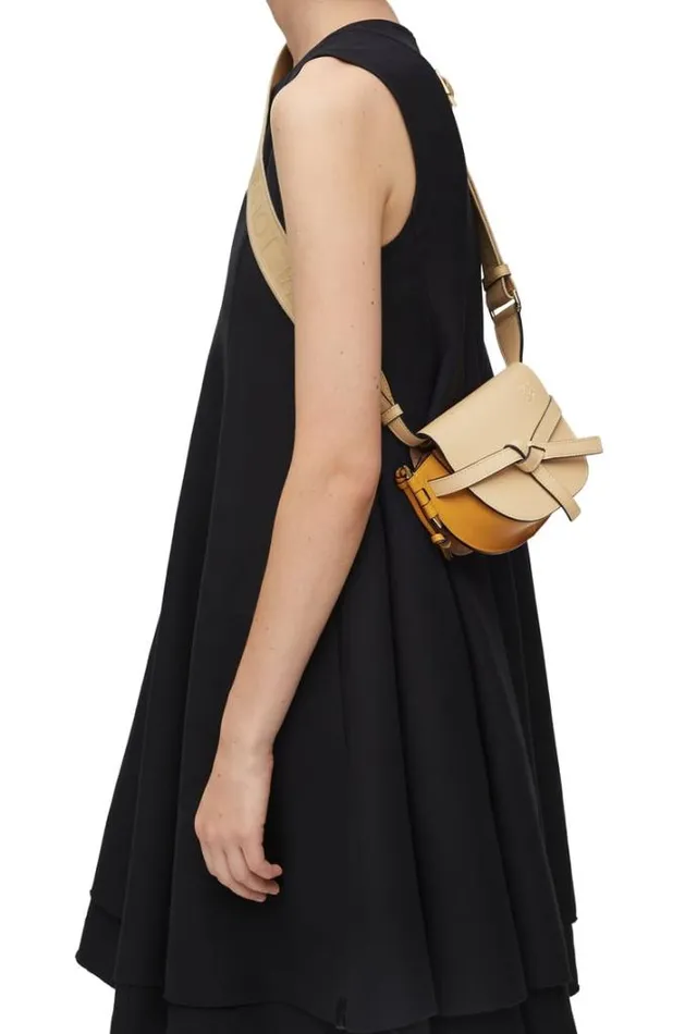 Loewe Mini Gate Dual Bag In Soft Calfskin And Jacquard Dark Buttersunflower Women Mini Bags