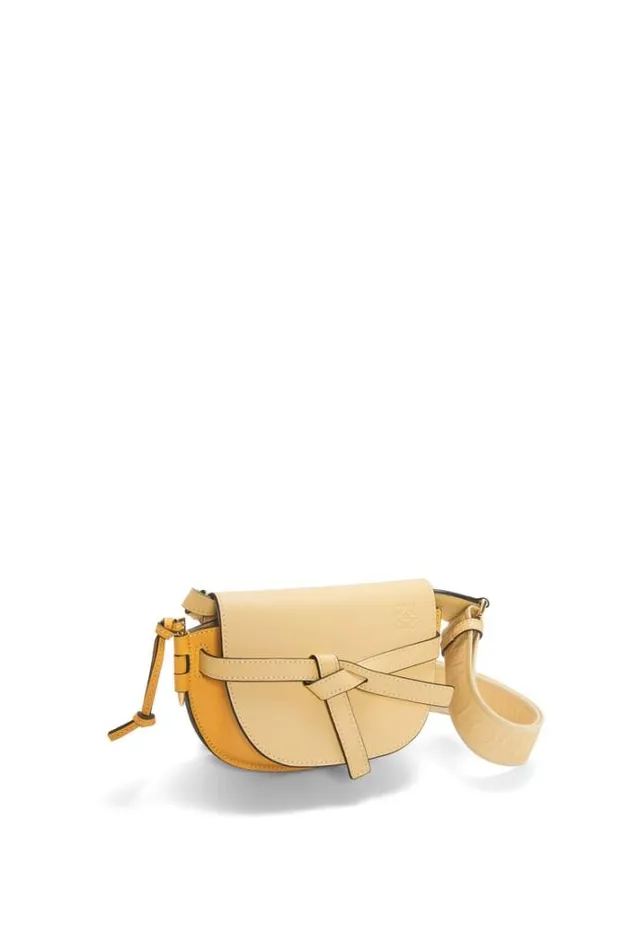 Loewe Mini Gate Dual Bag In Soft Calfskin And Jacquard Dark Buttersunflower Women Mini Bags