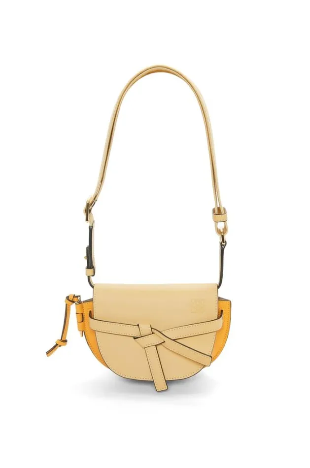 Loewe Mini Gate Dual Bag In Soft Calfskin And Jacquard Dark Buttersunflower Women Mini Bags