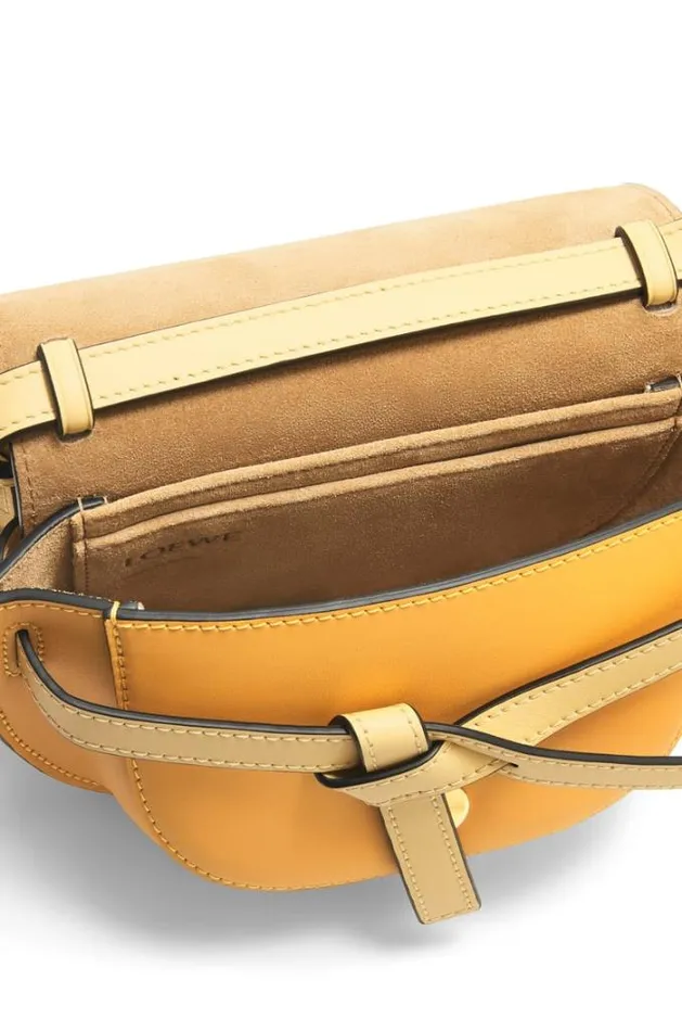 Loewe Mini Gate Dual Bag In Soft Calfskin And Jacquard Dark Buttersunflower Women Mini Bags