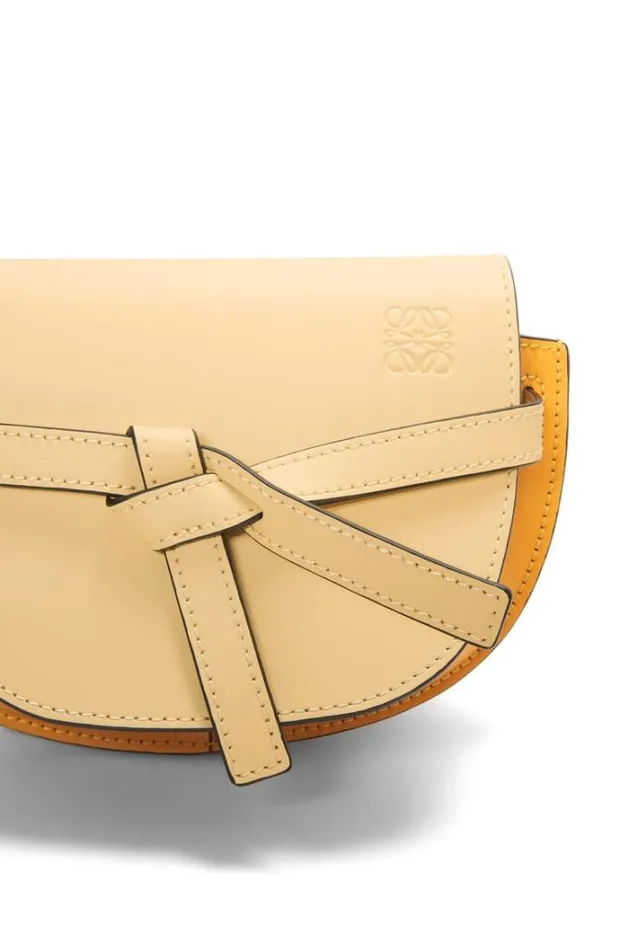 Loewe Mini Gate Dual Bag In Soft Calfskin And Jacquard Dark Buttersunflower Women Mini Bags