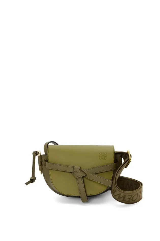 Loewe Mini Gate Dual Bag In Soft Calfskin And Jacquard Olive Greenkhaki Green Women Mini Bags
