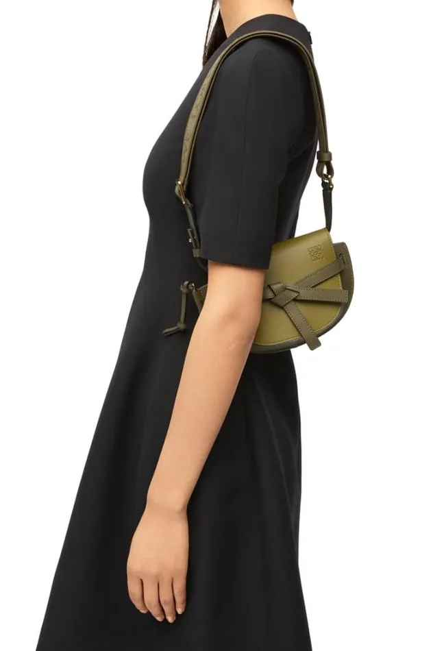 Loewe Mini Gate Dual Bag In Soft Calfskin And Jacquard Olive Greenkhaki Green Women Mini Bags