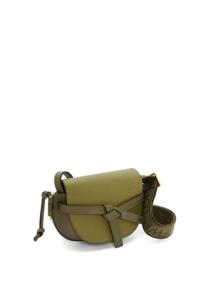 Loewe Mini Gate Dual Bag In Soft Calfskin And Jacquard Olive Greenkhaki Green Women Mini Bags