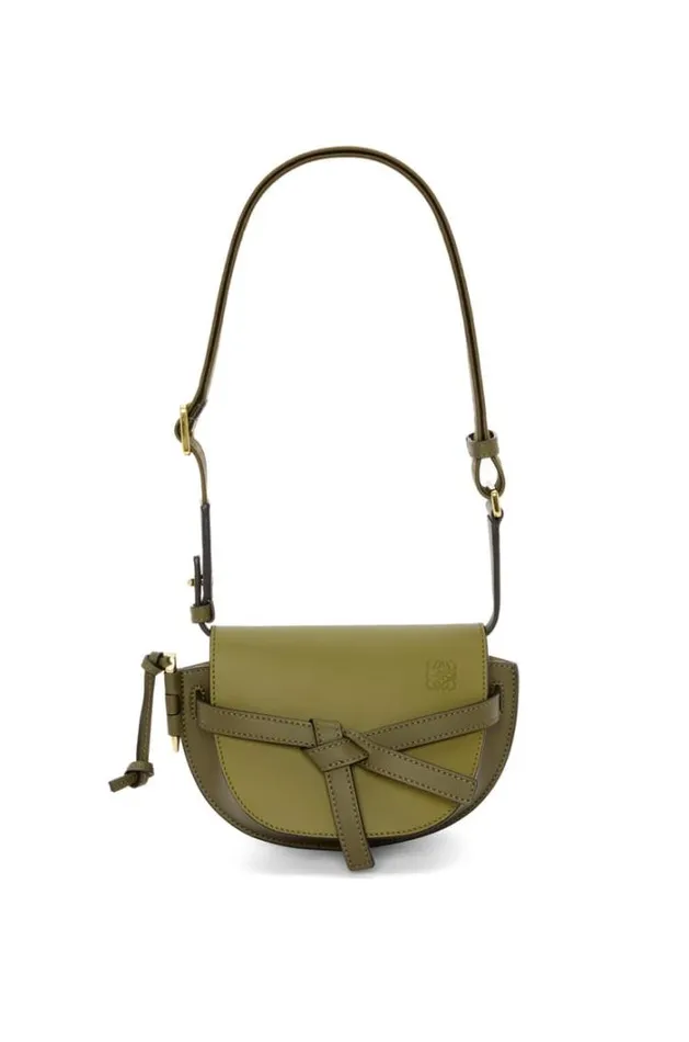 Loewe Mini Gate Dual Bag In Soft Calfskin And Jacquard Olive Greenkhaki Green Women Mini Bags