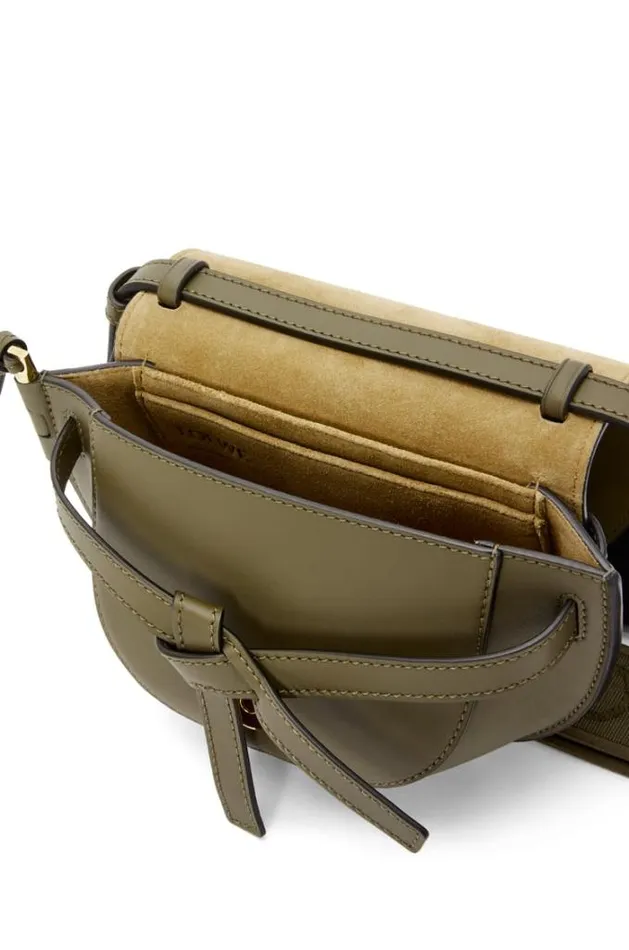 Loewe Mini Gate Dual Bag In Soft Calfskin And Jacquard Olive Greenkhaki Green Women Mini Bags