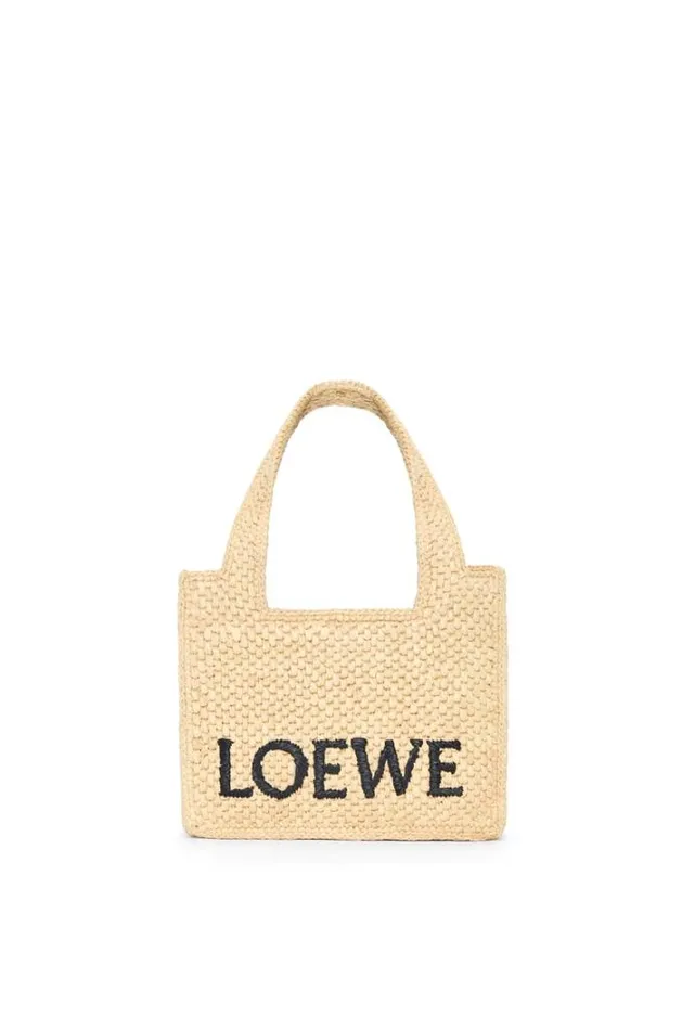Loewe Mini LOEWE Font Tote In Raffia Natural Women Tote and Top Handle Bags