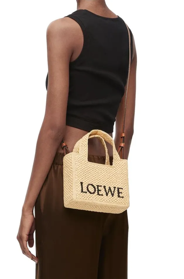 Loewe Mini LOEWE Font Tote In Raffia Natural Women Tote and Top Handle Bags