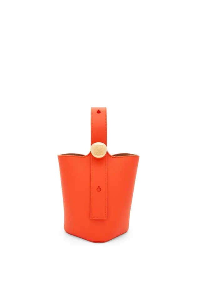 Loewe Mini Pebble Bucket Bag In Mellow Calfskin Vivid Orange Women Mini Bags