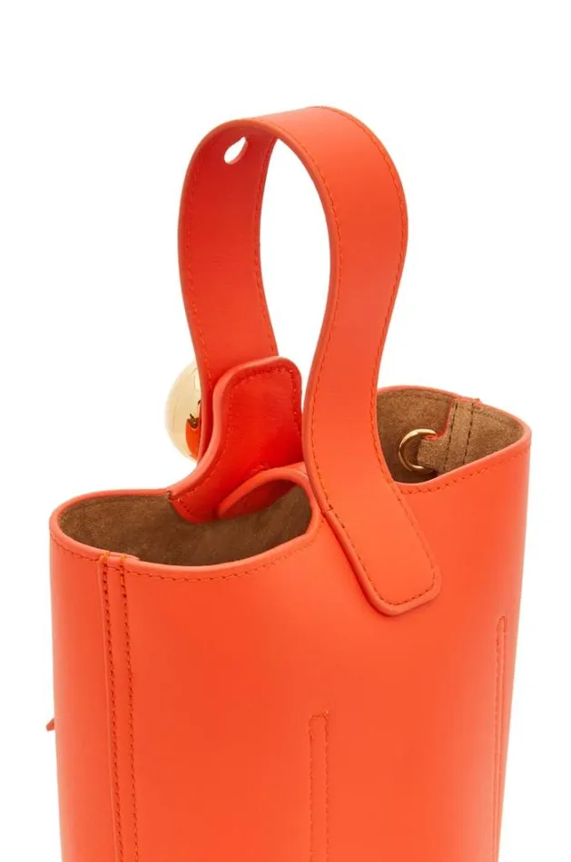 Loewe Mini Pebble Bucket Bag In Mellow Calfskin Vivid Orange Women Mini Bags