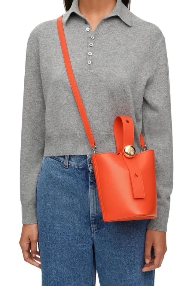 Loewe Mini Pebble Bucket Bag In Mellow Calfskin Vivid Orange Women Mini Bags