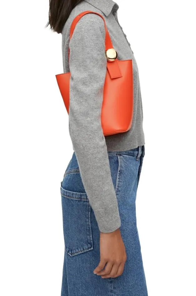 Loewe Mini Pebble Bucket Bag In Mellow Calfskin Vivid Orange Women Mini Bags