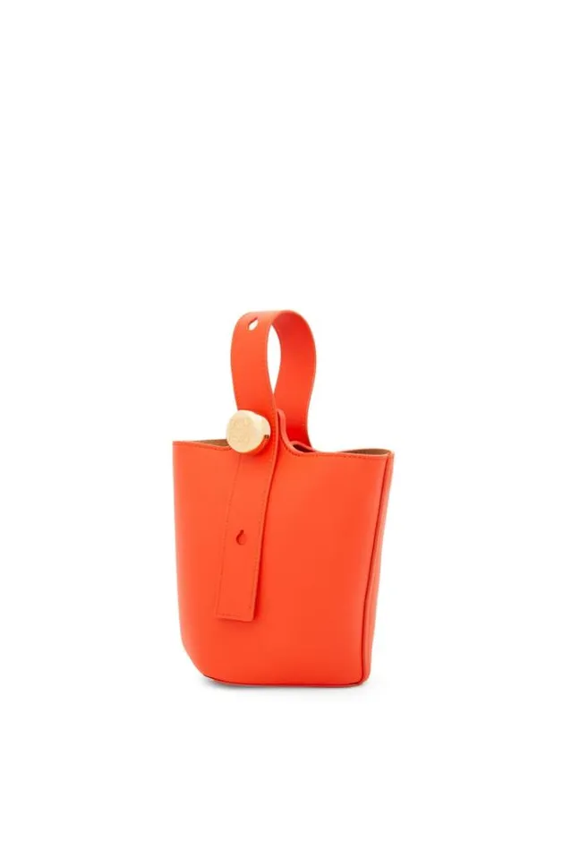 Loewe Mini Pebble Bucket Bag In Mellow Calfskin Vivid Orange Women Mini Bags