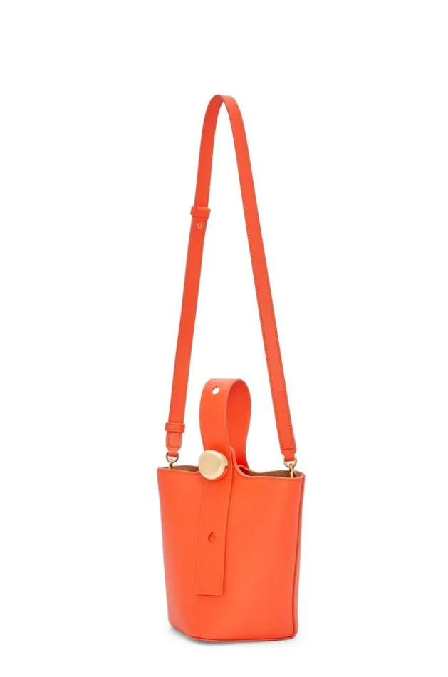 Loewe Mini Pebble Bucket Bag In Mellow Calfskin Vivid Orange Women Mini Bags