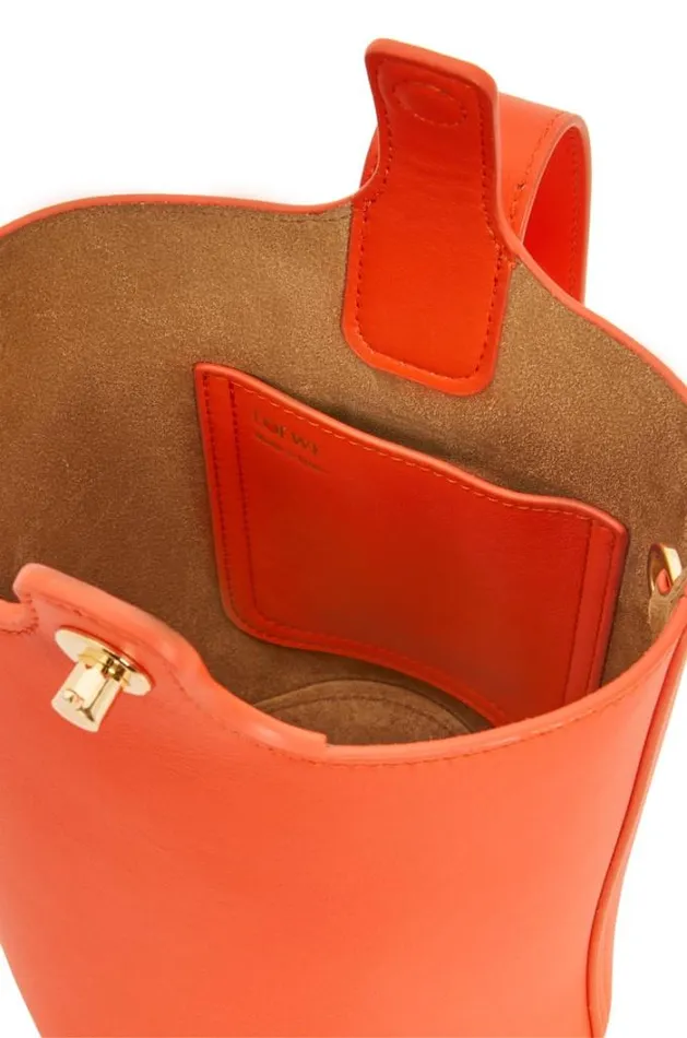 Loewe Mini Pebble Bucket Bag In Mellow Calfskin Vivid Orange Women Mini Bags
