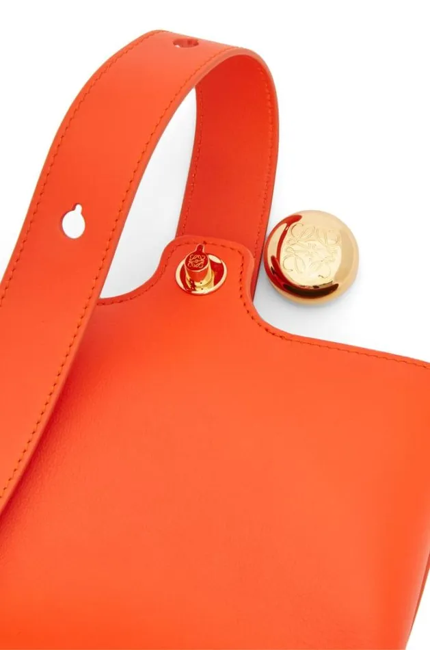 Loewe Mini Pebble Bucket Bag In Mellow Calfskin Vivid Orange Women Mini Bags