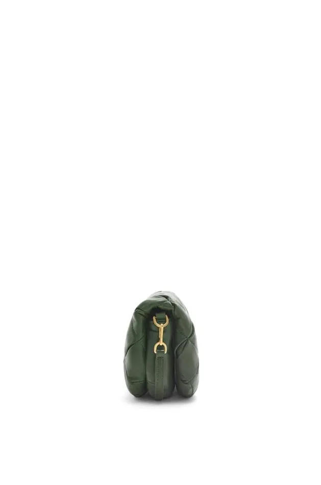 Loewe Mini Puffer Goya In Pleated Shiny Nappa Lambskin Bottle Green Women Crossbody Bags