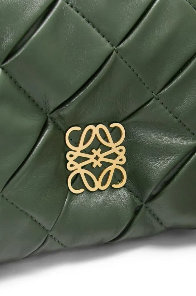 Loewe Mini Puffer Goya In Pleated Shiny Nappa Lambskin Bottle Green Women Crossbody Bags