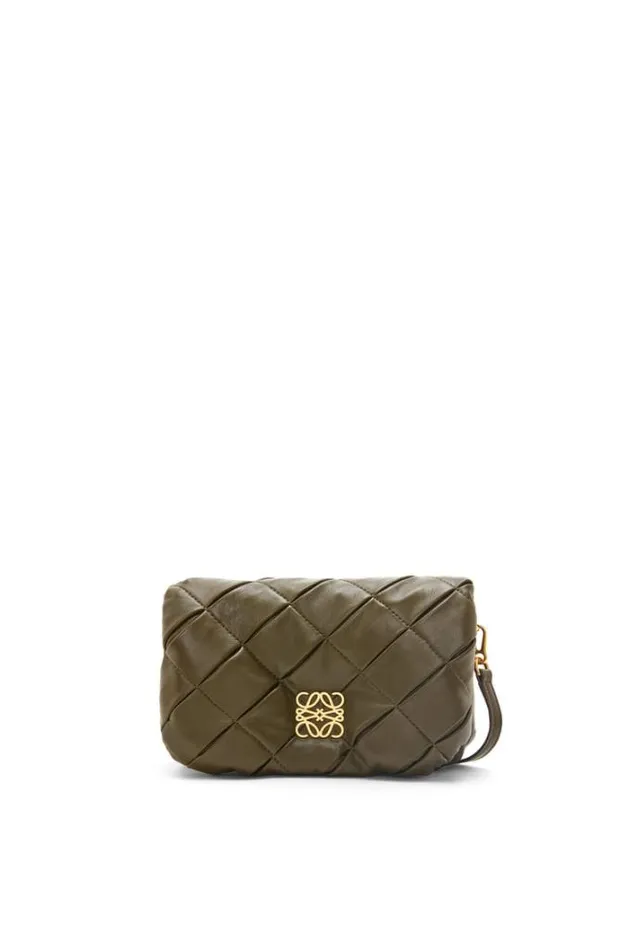 Loewe Mini Puffer Goya In Pleated Shiny Nappa Lambskin Dark Khaki Green Women Mini Bags