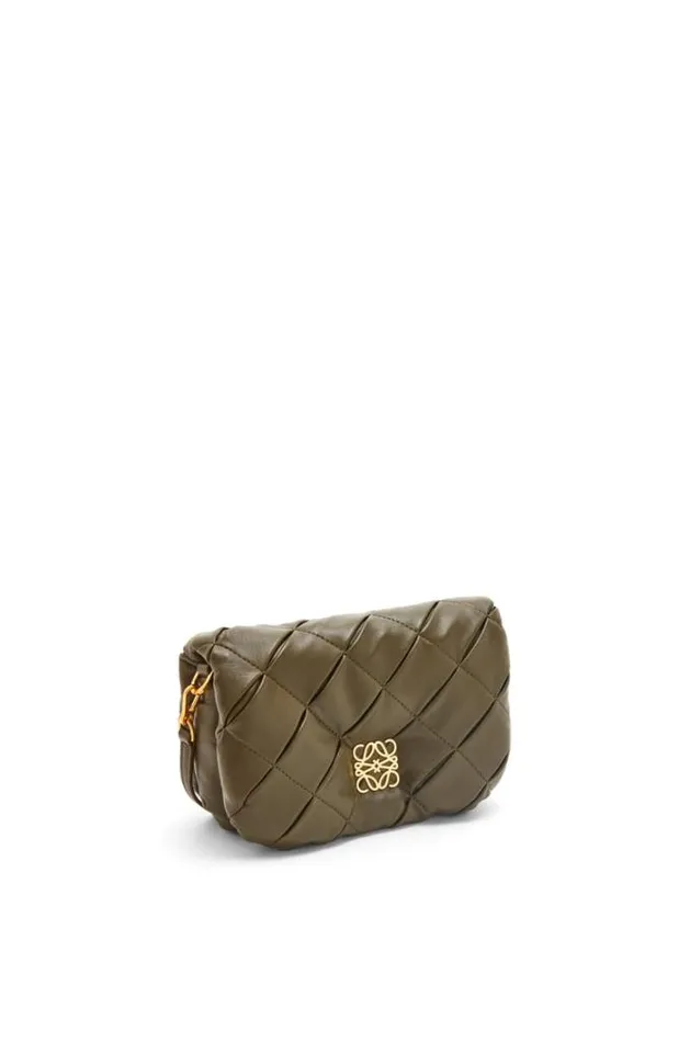 Loewe Mini Puffer Goya In Pleated Shiny Nappa Lambskin Dark Khaki Green Women Mini Bags