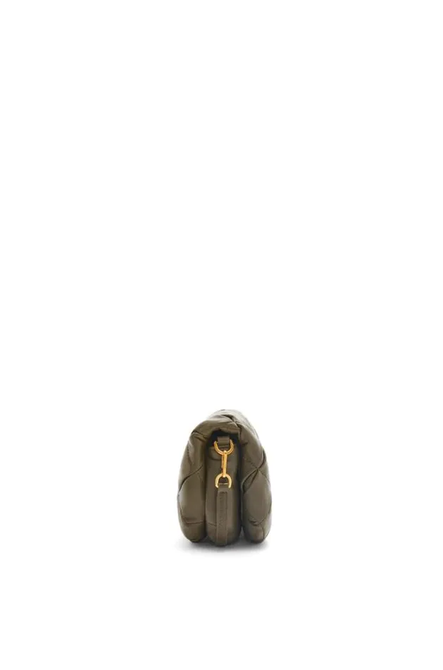 Loewe Mini Puffer Goya In Pleated Shiny Nappa Lambskin Dark Khaki Green Women Mini Bags