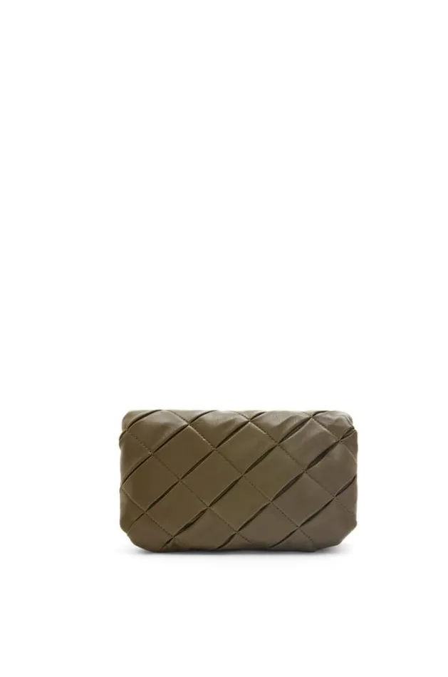 Loewe Mini Puffer Goya In Pleated Shiny Nappa Lambskin Dark Khaki Green Women Mini Bags
