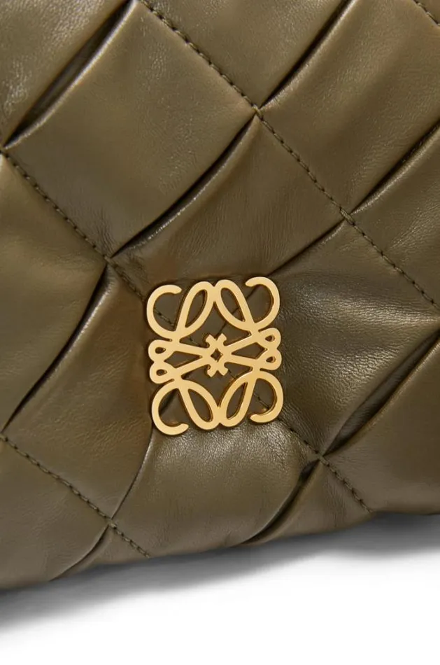 Loewe Mini Puffer Goya In Pleated Shiny Nappa Lambskin Dark Khaki Green Women Mini Bags
