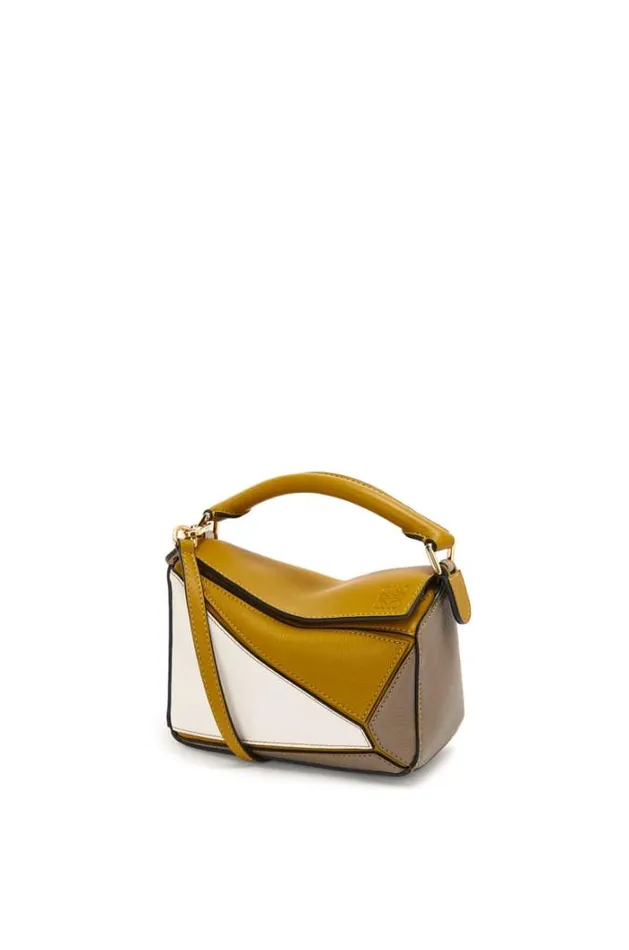 Loewe Mini Puzzle Bag In Classic Calfskin Ochresoft White Women Crossbody Bags