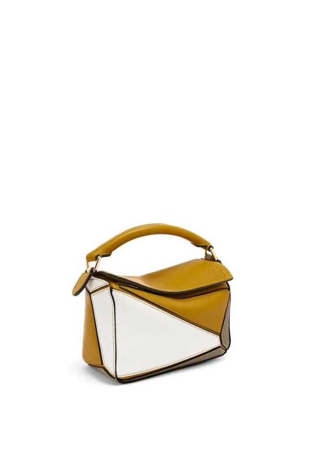 Loewe Mini Puzzle Bag In Classic Calfskin Ochresoft White Women Crossbody Bags